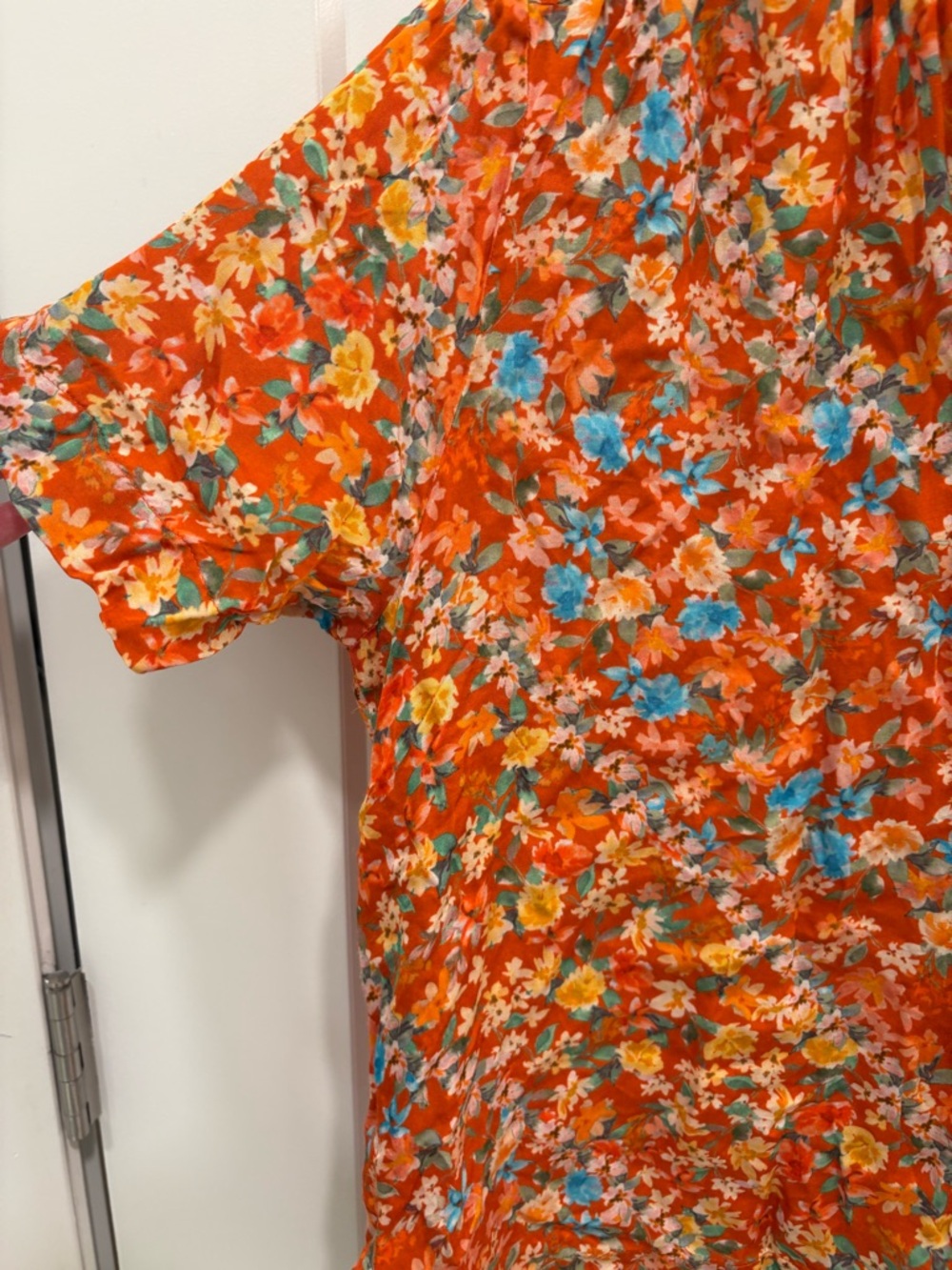 Roller Rabbit Orange Floral Oversized Cropped Button Down Shirt Size Small - Picture 4 of 11